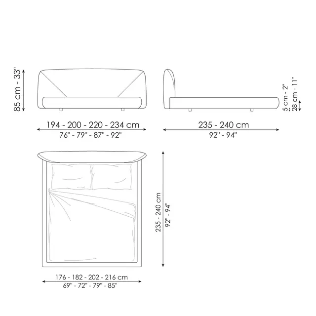 Технические данные и чертежи Двуспальная кровать Holden от Bonaldo