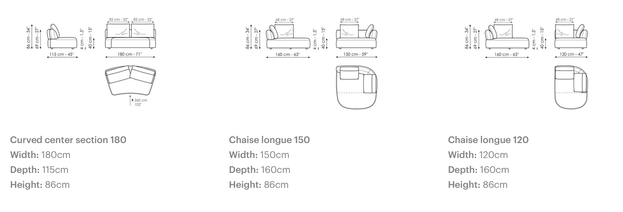 Технические данные и чертежи Диван Aldebaran от Bonaldo