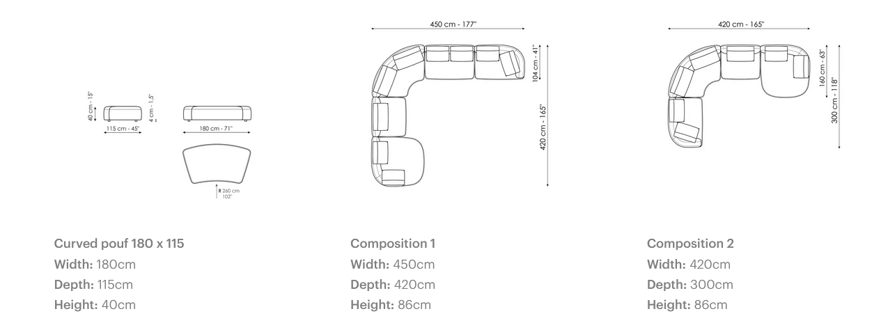 Технические данные и чертежи Диван Aldebaran от Bonaldo