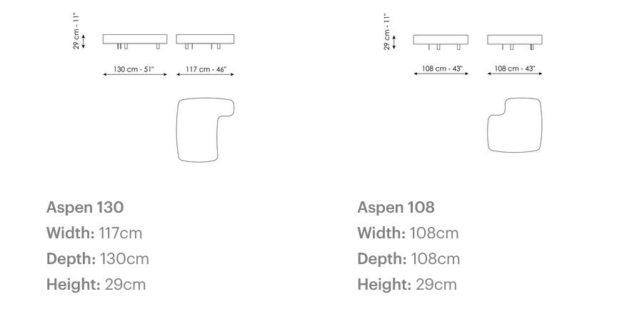 Технические данные и чертежи Журнальный стол Aspen от Bonaldo