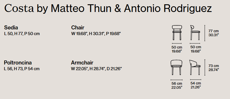Технические данные и чертежи Стул Costa от Pianca