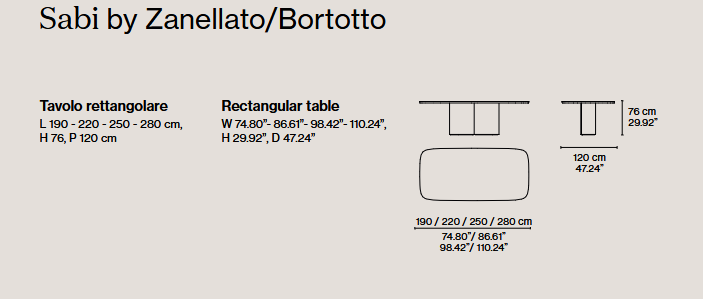 Технические данные и чертежи Стол Sabi от Pianca