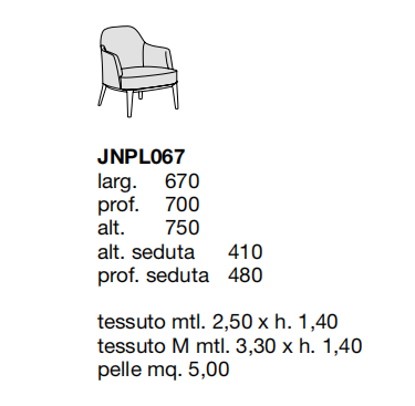 Технические данные и чертежи Кресло от фабрики Poliform модель JNPL067