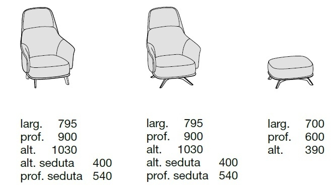 Технические данные и чертежи Кресло от фабрики Poliform модель KAORI LOUNGE ARM
