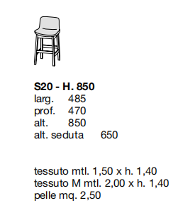 Технические данные и чертежи Барный стул от фабрики Poliform модель Ventura