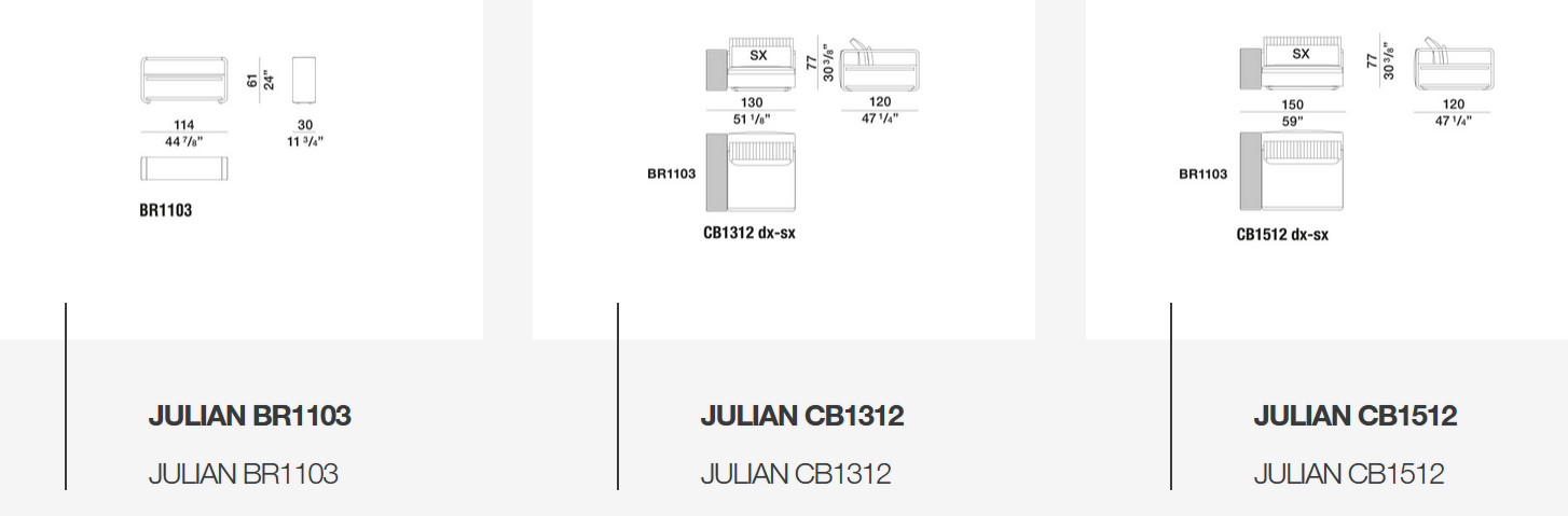 Технические данные и чертежи Диван Julian от Molteni&C