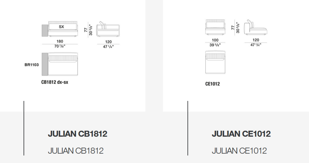 Технические данные и чертежи Диван Julian от Molteni&C