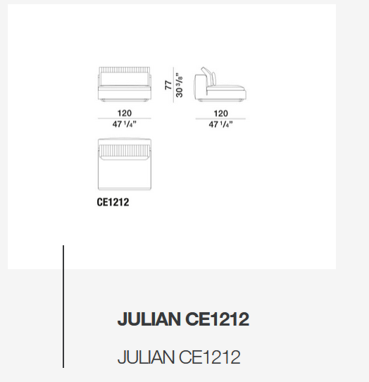 Технические данные и чертежи Диван Julian от Molteni&C