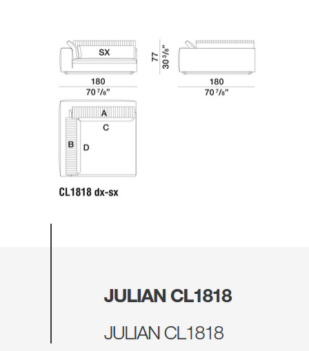 Технические данные и чертежи Диван Julian от Molteni&C