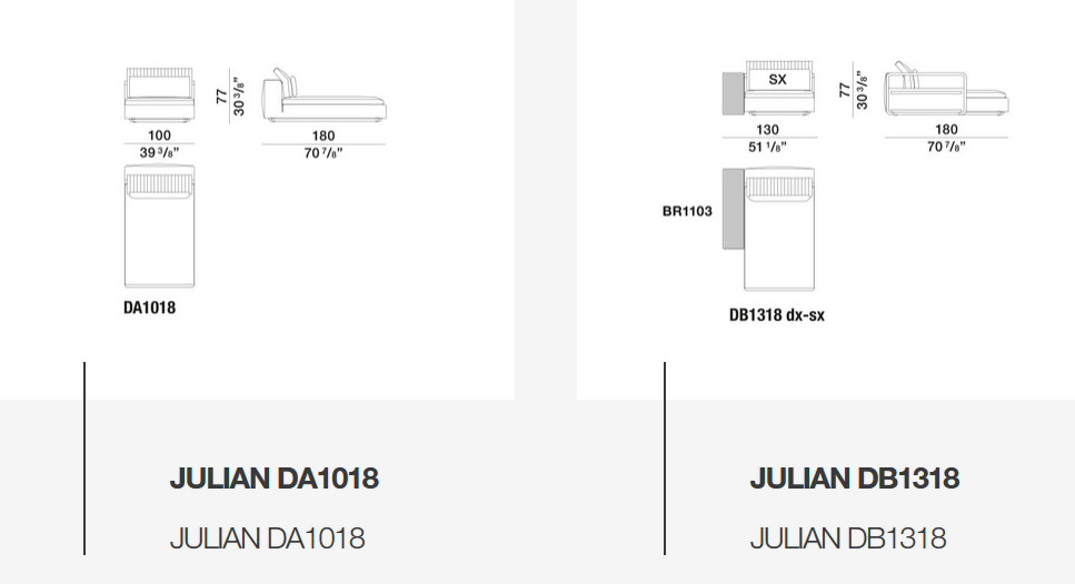 Технические данные и чертежи Диван Julian от Molteni&C