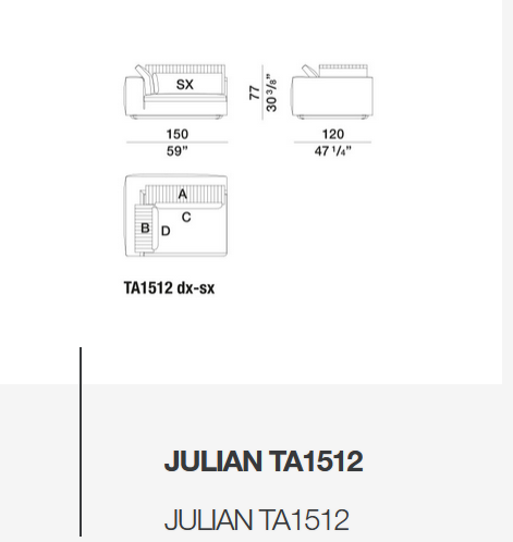 Технические данные и чертежи Диван Julian от Molteni&C