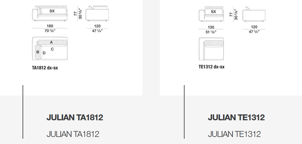 Технические данные и чертежи Диван Julian от Molteni&C
