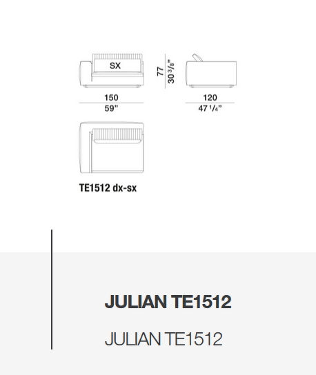 Технические данные и чертежи Диван Julian от Molteni&C