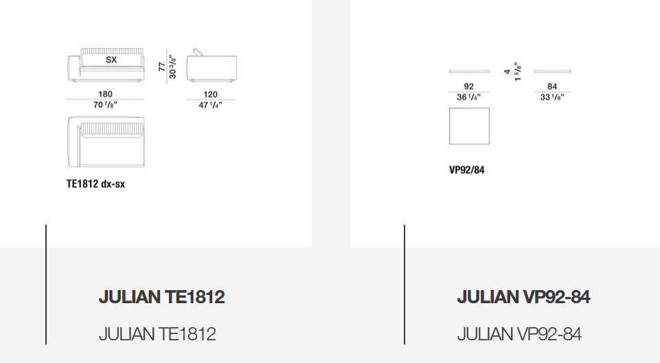 Технические данные и чертежи Диван Julian от Molteni&C