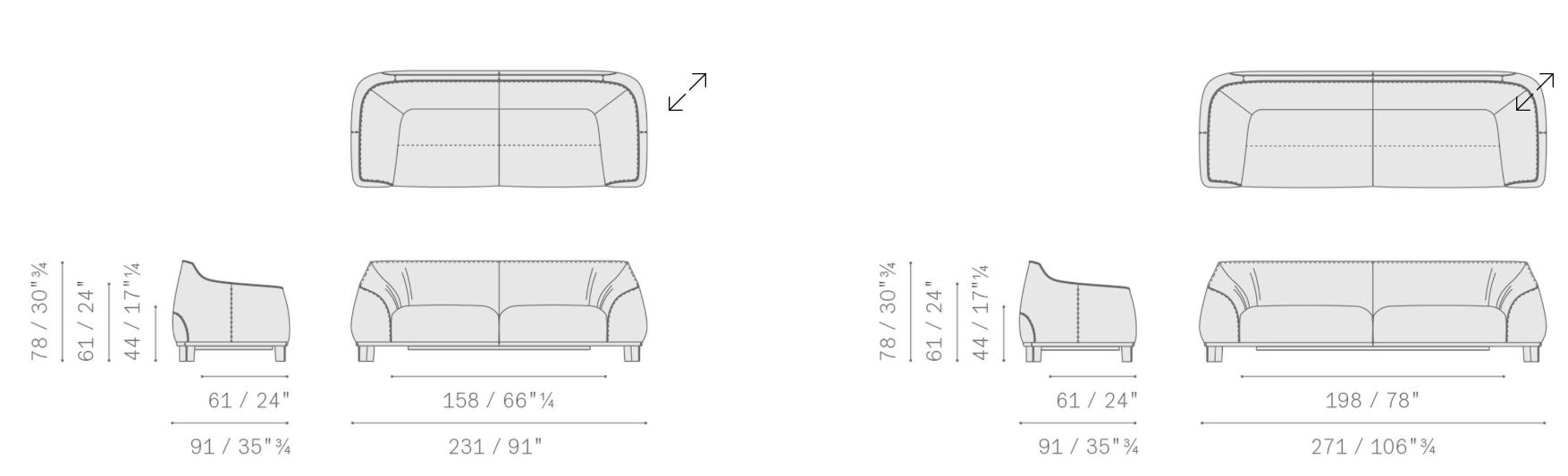 Технические данные и чертежи Модульный диван Archibald от Poltrona Frau