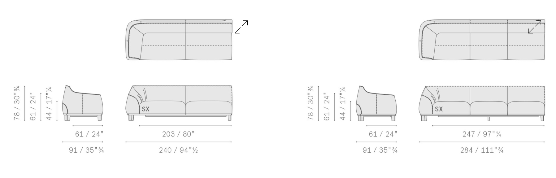 Технические данные и чертежи Модульный диван Archibald от Poltrona Frau