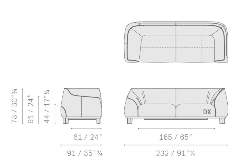 Технические данные и чертежи Модульный диван Archibald от Poltrona Frau