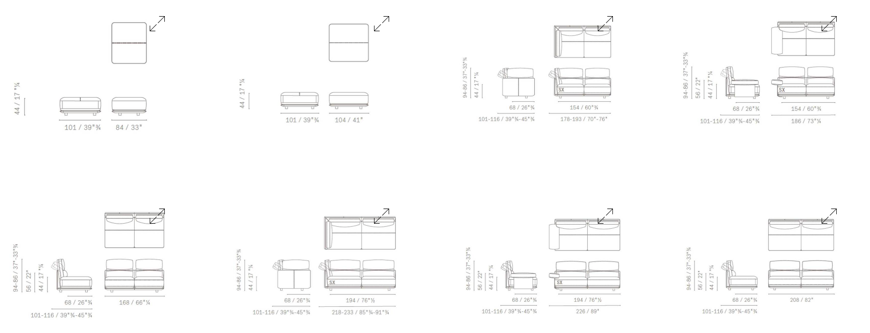 Технические данные и чертежи Модульный диван Blisscape Deep от Poltrona Frau