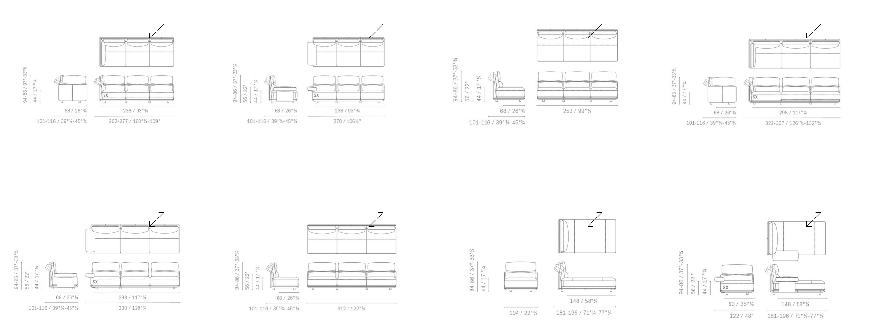 Технические данные и чертежи Модульный диван Blisscape Deep от Poltrona Frau