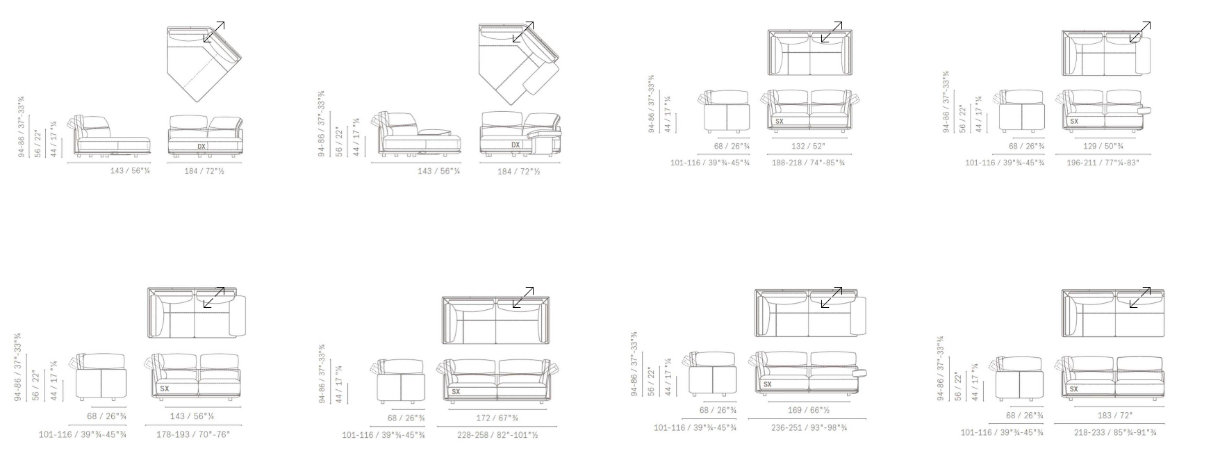 Технические данные и чертежи Модульный диван Blisscape Deep от Poltrona Frau