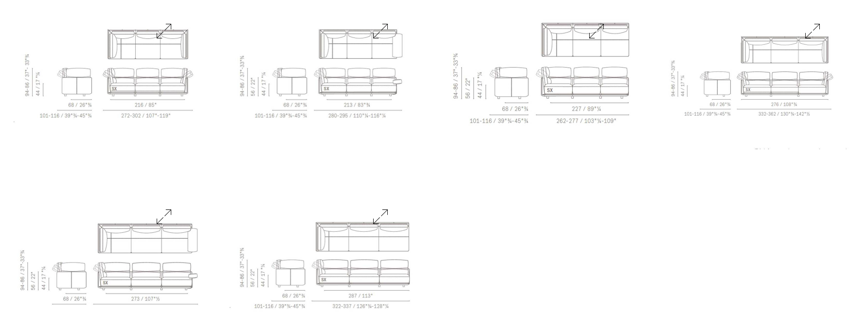 Технические данные и чертежи Модульный диван Blisscape Deep от Poltrona Frau