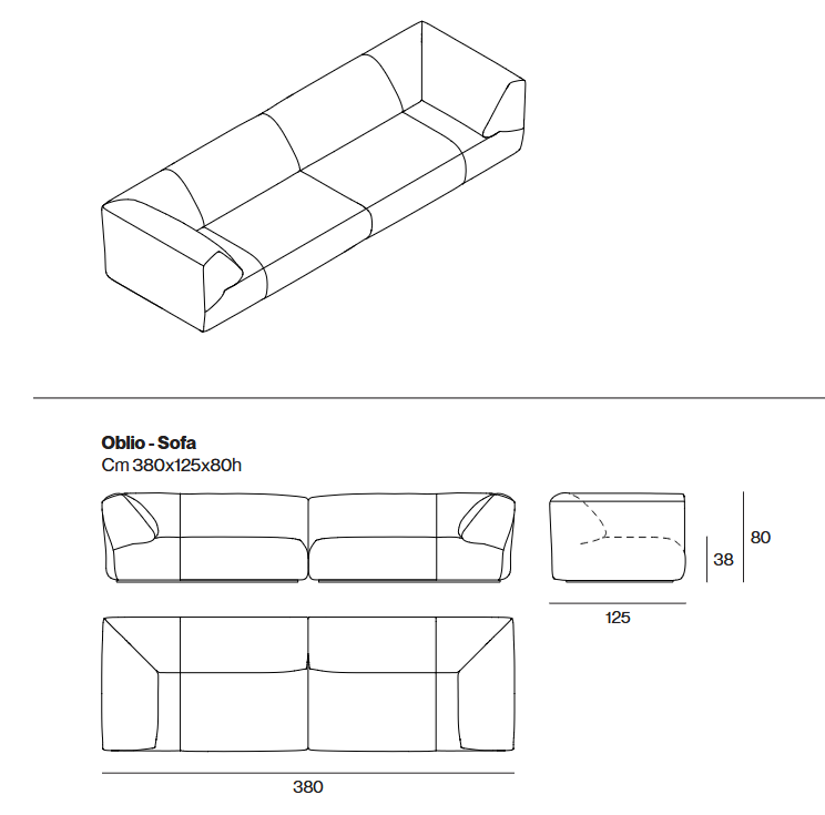 Технические данные и чертежи Кожаный диван Oblio от Henge