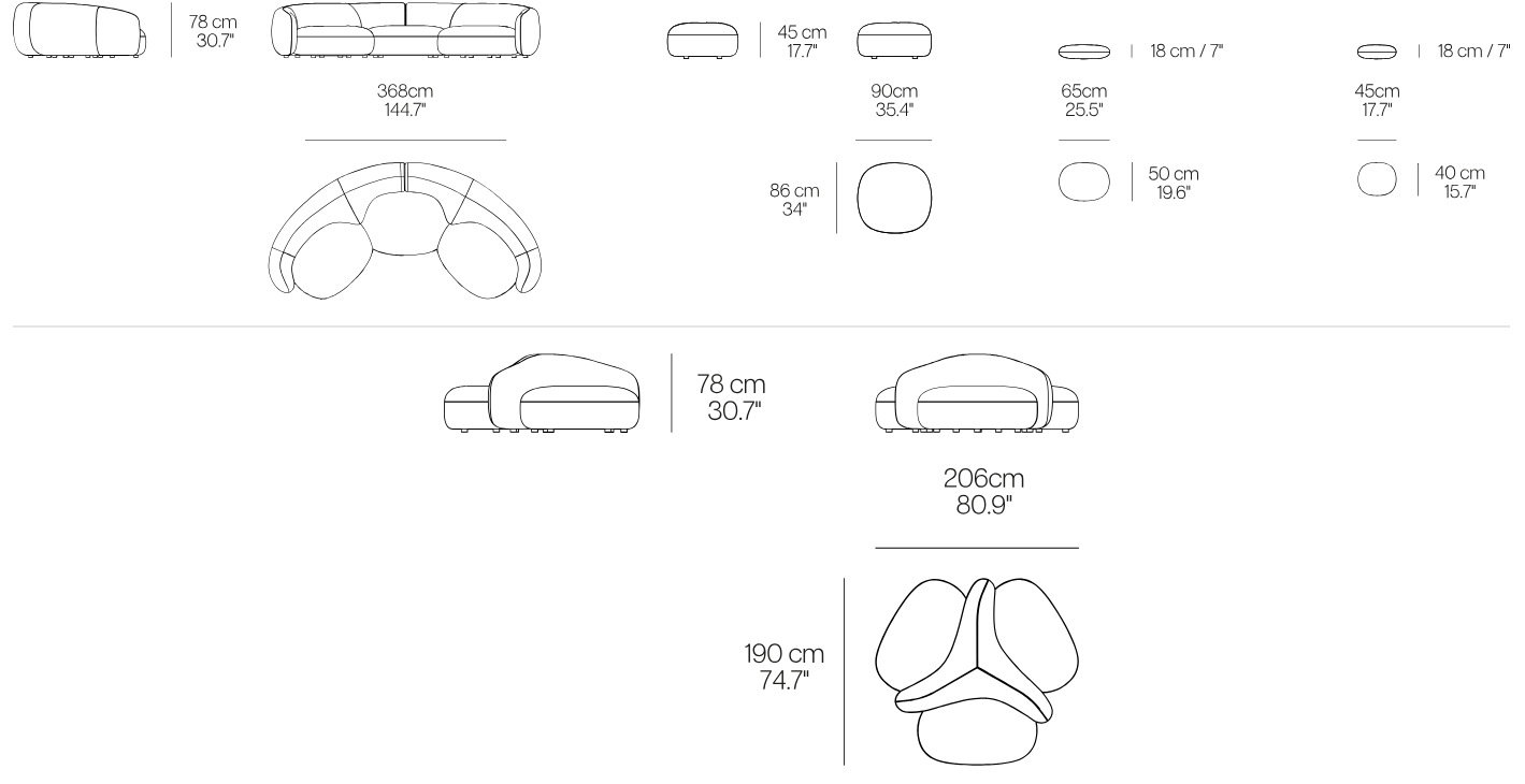 Технические данные и чертежи Диван Convivium от Naturedesign