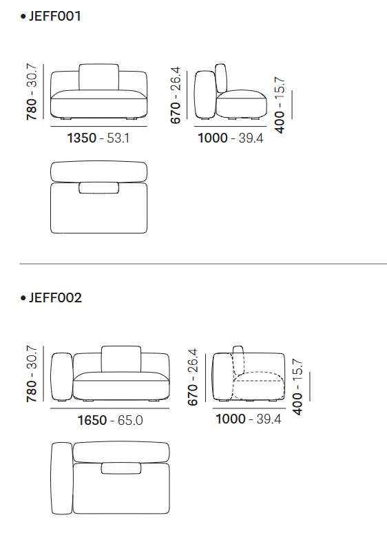 Технические данные и чертежи Модульный диван jeff от Pedrali