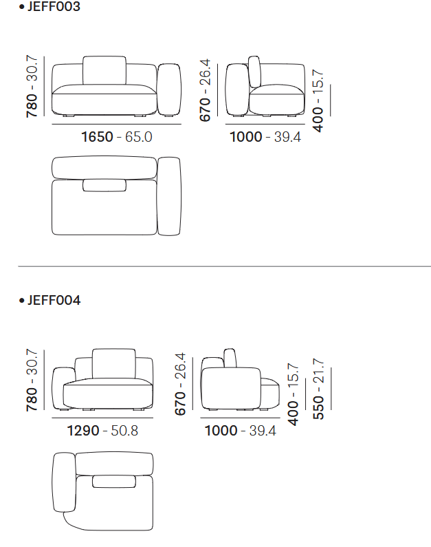 Технические данные и чертежи Модульный диван jeff от Pedrali