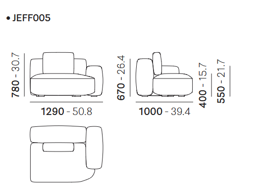 Технические данные и чертежи Модульный диван jeff от Pedrali