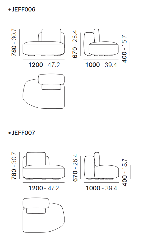Технические данные и чертежи Модульный диван jeff от Pedrali