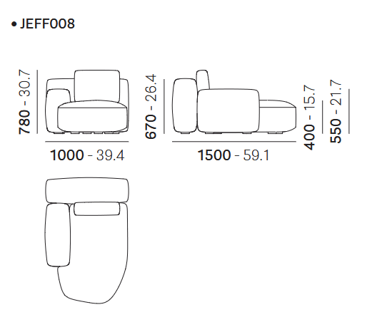 Технические данные и чертежи Модульный диван jeff от Pedrali