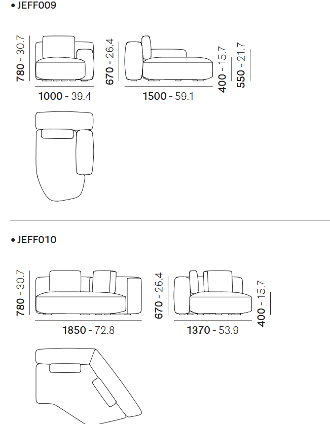 Технические данные и чертежи Модульный диван jeff от Pedrali