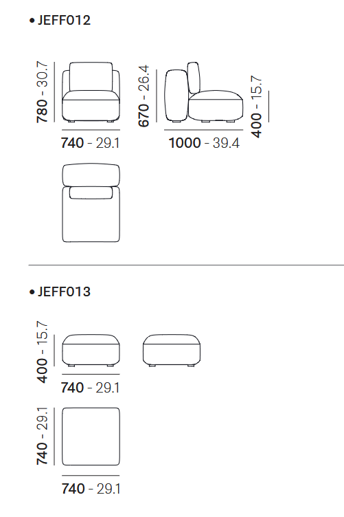 Технические данные и чертежи Модульный диван jeff от Pedrali