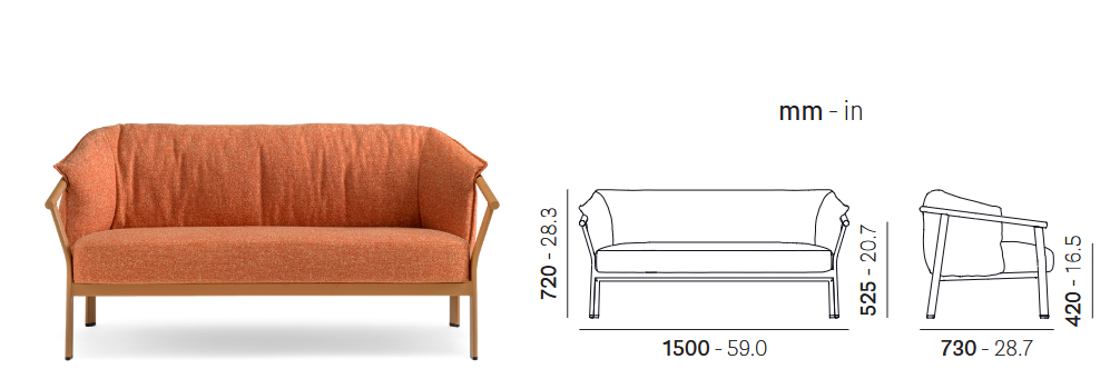 Технические данные и чертежи Двухместный диван lamorisse 3682 от Pedrali