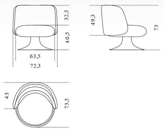 Технические данные и чертежи Вращающееся кресло Choupette от Galotti Radice
