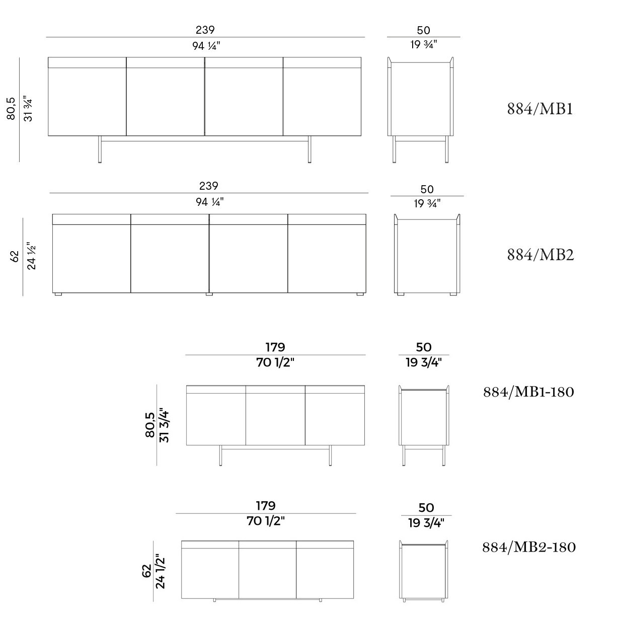 Технические данные и чертежи Сервант от фабрики Potocco модель AVANT SIDEBOARD