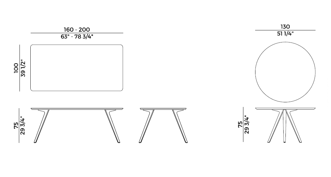 Технические данные и чертежи Стол от фабрики Potocco модель KATANA TABLE
