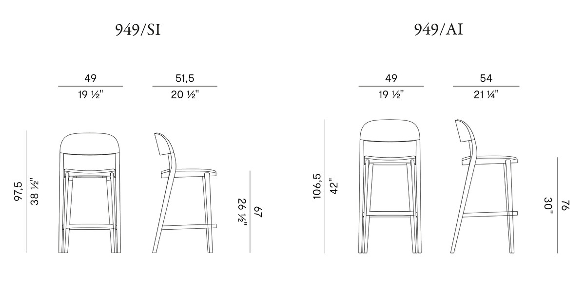 Технические данные и чертежи Барный стул Potocco MINIMA 949/ POTOCCO STOOL