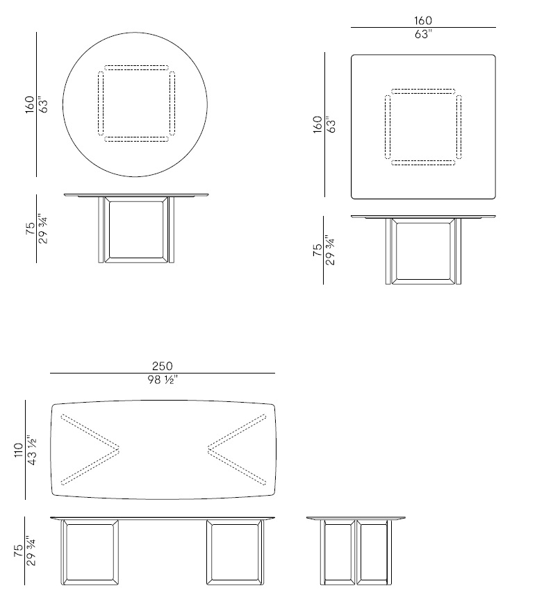 Технические данные и чертежи Стол от фабрики Potocco модель OPUS TABLE