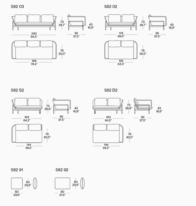 Технические данные и чертежи Уличный диван Esosoft от Cassina