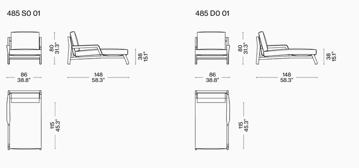 Технические данные и чертежи Уличный диван Eloro от Cassina