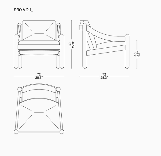 Технические данные и чертежи Плетеное уличное кресло Novetrenta от Cassina