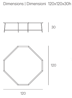 Технические данные и чертежи Диван Hypnose Sofa - столик Octagon Table - журнальный столик Monolith Table от Henge