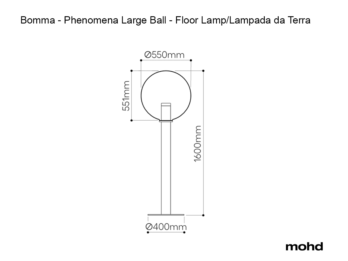 Технические данные и чертежи Торшер Phenomena Large Ball - Floor Lamp от Bomma