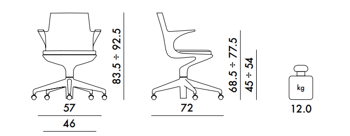 Технические данные и чертежи Передвижное офисное кресло Kartell - Spoon Chair