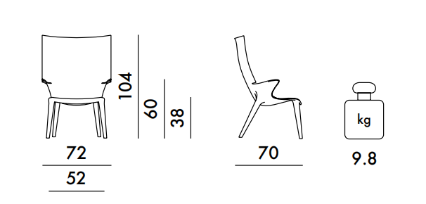 Технические данные и чертежи Прозрачное кресло с высокой спинкой Kartell - Uncle Jack