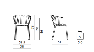 Технические данные и чертежи Стул с рельефной полукруглой спинкой Kartell - Venice