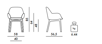 Технические данные и чертежи Cтул в обивке с цветочным принтом Kartell - Clap