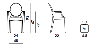 Технические данные и чертежи Стул Louis Ghost Kartell